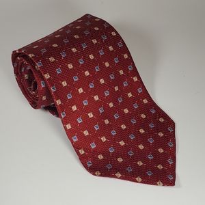 Nautica Neck Tie Maroon Red with Blue & Yellow Geometric Design 100% Silk